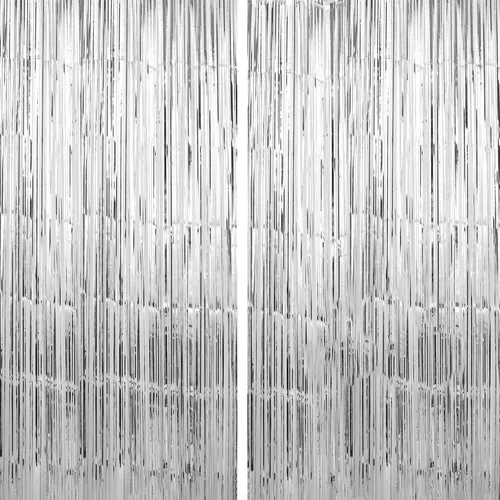 Miniatura 15 de Crosize Paquete de 2 Cortinas de Fondo de Flecos de Papel Metálico Negro de 3.3 x 9.9 pies, Cortinas de Fondo de Serpentinas, Decoraciones de Fiesta