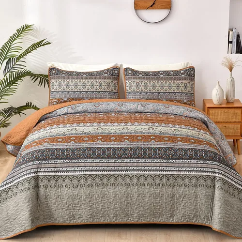 Miniatura 28 de WONGS BEDDING Juego de edredón bohemio tamaño Queen, juego de ropa de cama bohemio negro, colcha ligera para decoración de cama para todas