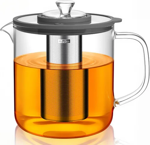 Aquach Tetera de vidrio de 68 onzas con infusor – Apta para estufa y lavavajillas, tetera de vidrio de borosilicato sin plástico para té de hojas