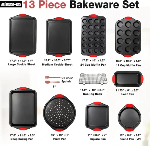 Miniatura 2 de BIEAMA - Juego de sartenes antiadherentes para hornear de 13 piezas Bandeja apilable de acero al carbono sin BPA, bandeja para galletas, pasteles
