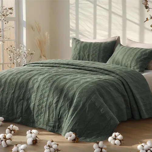 Miniatura 6 de Bedsure - Juego de edredón 100% algodón, tamaño King, colcha ligera y suave, juego de edredón de 3 piezas con costuras acogedoras, con 2 fundas