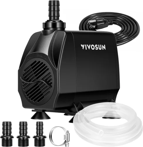 Miniatura 9 de VIVOSUN Bomba sumergible de 480 GPH (1800 L/H, 25 W), bomba de agua ultra silenciosa con elevación de 7.2 pies, bomba de fuente con cable
