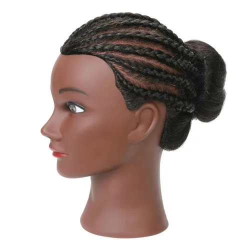 Miniatura 2 de Cabeza de maniquí con cabello humano 100% real para práctica afroamericana, maniquí estilo muñeca, cabeza trenzada, cosmetología, entrenamiento