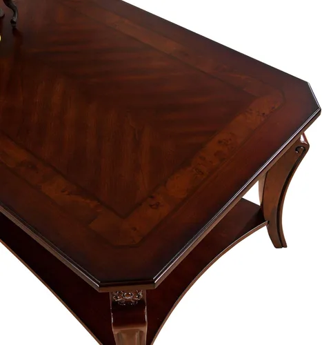 Miniatura 5 de Mesa auxiliar tradicional con estante de almacenamiento y patas talladas, mesas de sala de estar de granja, mesa central rectangular de madera