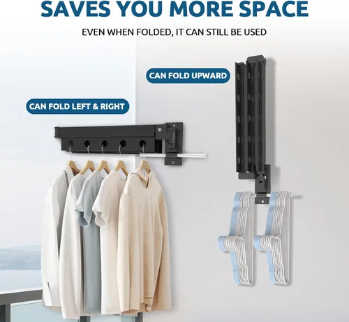 Miniatura 7 de Tendedero para ropa montado en la pared, plegable de varios niveles, ahorro de espacio, para interiores y exteriores, retráctil, plegable