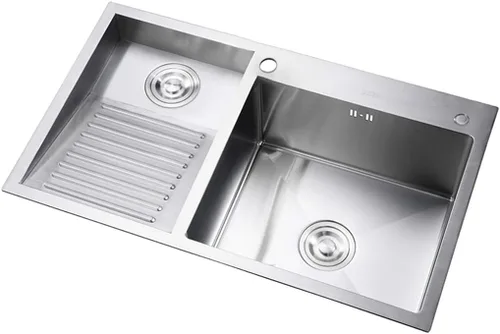 Miniatura 7 de Fregadero Utilitario de Lavandería con Tabla de Lavar, Fregadero de Cocina de Acero Inoxidable de Doble Tazón, Fácil de Limpiar, para Casa, Piscina