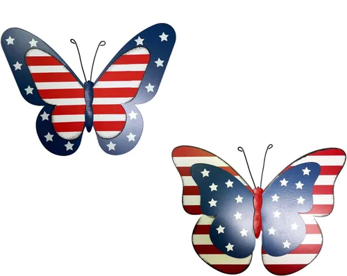 Miniatura 9 de SAGUZOU Letreros rústicos colgantes de metal con bandera americana patriótica de mariposa para puerta y patio, 4 de julio, blanco, azul, rojo, Día