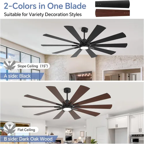 Miniatura 4 de Ventiladores de techo modernos con luces, ventilador de techo negro grande de 62 pulgadas con luz y control remoto, puerta/uso al aire libre