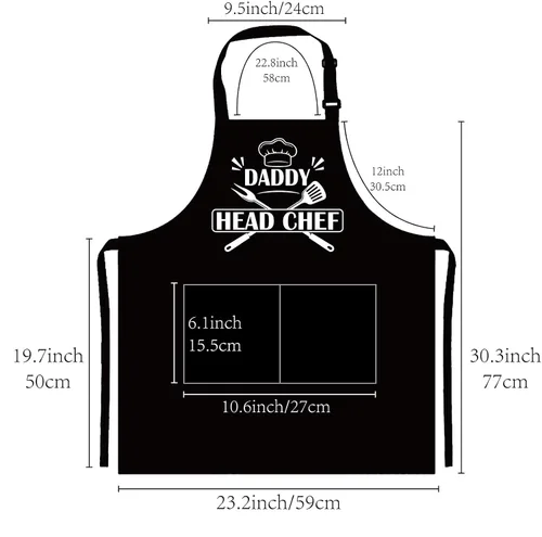 Miniatura 2 de CREATCABIN Delantales divertidos para hombre, delantal de barbacoa para asar a la parrilla, tamaño ajustable con 2 bolsillos grandes, Daddy Jefe