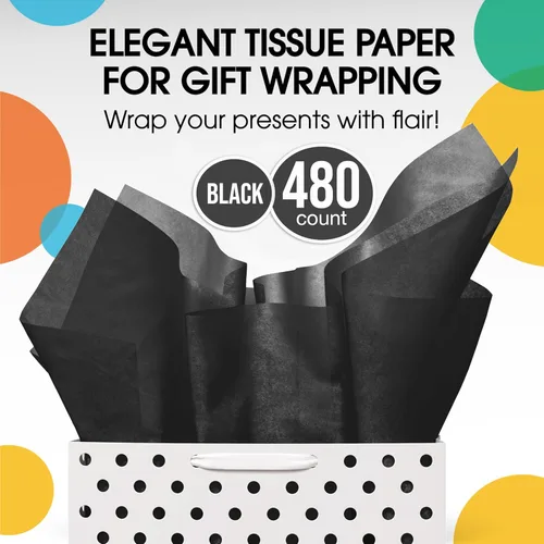 Miniatura 4 de Party Solids Papel de Seda Negro para Bolsas de Regalo - Papel de Seda a Granel Negro de 20" X 30", 480 Hojas - Papel Prensa de 10 lb para Embalaje