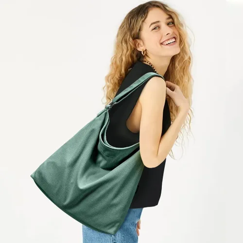 Miniatura 4 de KALIDI - Bolsa de pana para mujer, con cremallera, casual, de gran capacidad, con bolsillos
