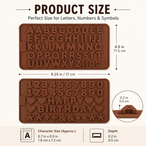 Miniatura 4 de Mini moldes de silicona para letras y números, paquete de 2 moldes de chocolate con letras A-Z, números del 0 a 9 y feliz cumpleaños, pequeños