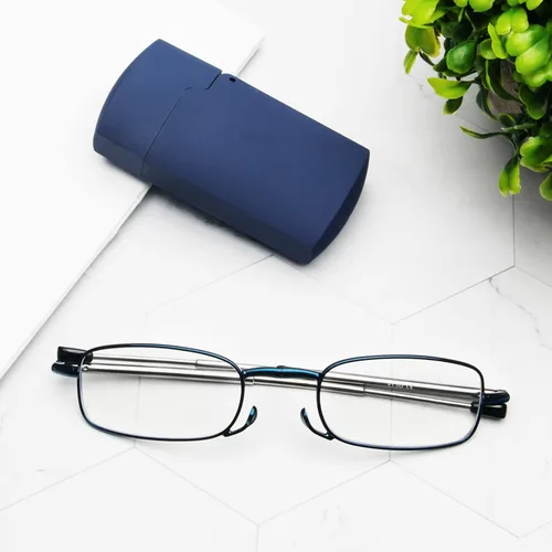 Miniatura 7 de Paquete de 2 lentes de lectura plegables de acero inoxidable, mini lector de bloqueo de luz azul para hombres y mujeres 2 pares (negro+azul)