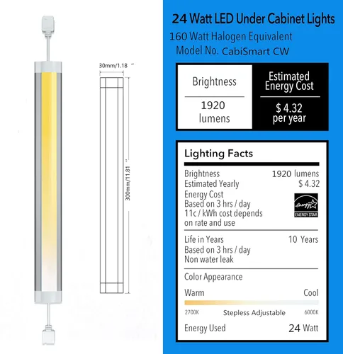 Miniatura 2 de Tira de luces LED regulables para debajo del mostrador, luz cálida, luz diurna, barra de luz ajustable blanca fría, compatible con Alexa, Google