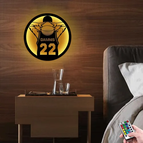 Miniatura 4 de Letrero de metal personalizado para jugador de baloncesto con luz LED, nombre y número personalizados, arte de pared de baloncesto, decoración