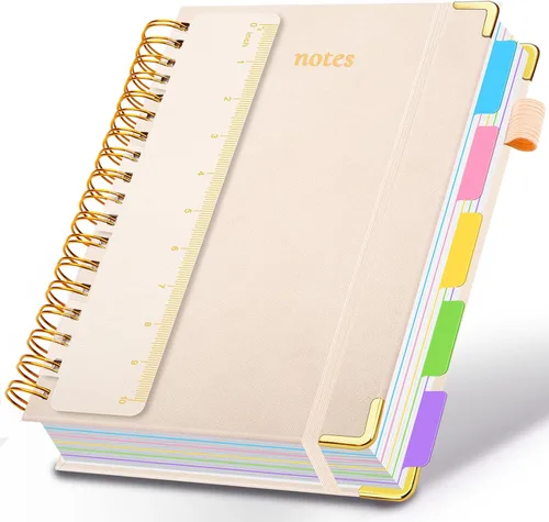 Miniatura 17 de Cuaderno de espiral con tapa dura, de 8 x 10 pulgadas, separadores y divisores extraíbles, 300 páginas, 5 asignaturas, a rayas, de piel sintética