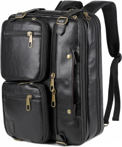Maletín de cuero vegano para hombre, mochila híbrida de 17 pulgadas, bolsa de mensajero de negocios HB-22