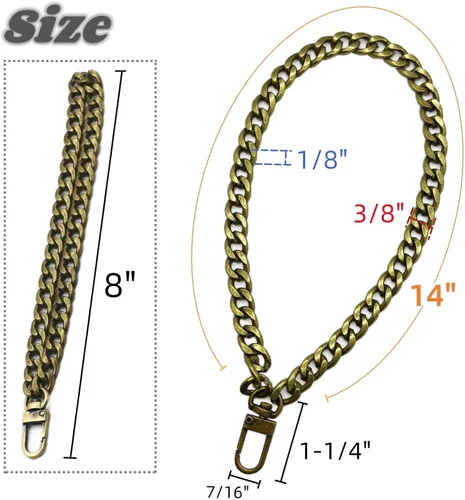 Miniatura 2 de WEICHUAN Cadena plana de hierro DIY de 8" - Correa de muñeca Cadena de muñeca Correas de bolso Cadenas de bolso Accesorios (Bronce)