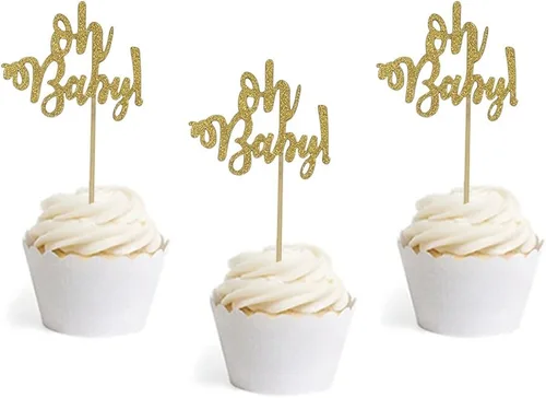 Miniatura 2 de 24 selecciones doradas para cupcakes con purpurina para decoración de bodas, cumpleaños, baby shower, fiestas