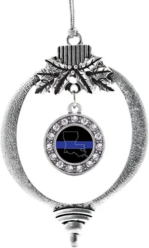 Miniatura 24 de Inspired Silver - Bonita bandera estadounidense - Adorno de Navidad plateado - Adorno de árbol de Navidad con dije circular con circonita cúbica