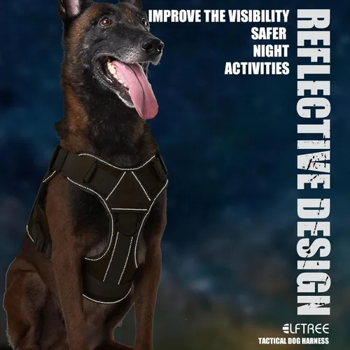 Miniatura 2 de Arnés táctico para perro, 2 hebillas de metal, arnés reflectante militar para perro con soporte oculto para Airtag y asa, chaleco ajustable