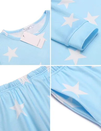 Miniatura 222 de Ekouaer Conjunto de pijama de manga larga para mujer, ropa de dormir suave con cuello redondo y bolsillos