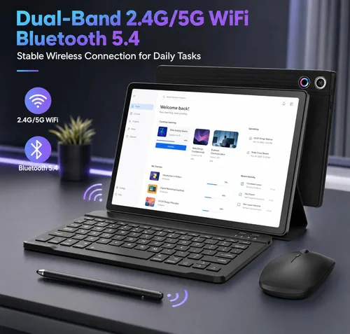 Miniatura 8 de Jeazans Tablet Android 16 de 10.1 pulgadas, paquete de tableta 2 en 1 con teclado, mouse inalámbrico, lápiz capacitivo, funda de cuero, cámara