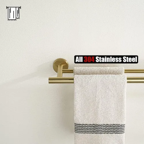 Miniatura 7 de JQK Barra de Toalla Doble de 27 Pulgadas, Latón Dorado Longitud Útil de 24 Pulgadas, Soporte de Toalla de Baño de Acero Inoxidable 304 Grueso de Oro
