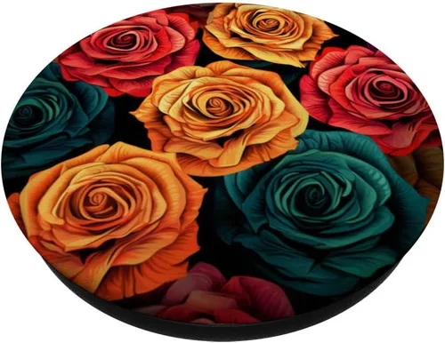 Miniatura 2 de PopSockets de collage floral vibrante de rosas caleidoscopio, PopGrip estándar