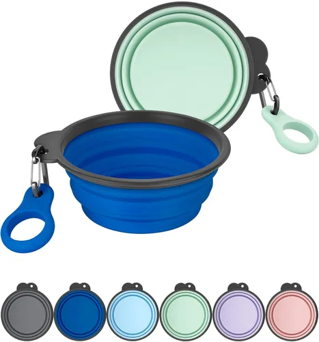 Miniatura 10 de Aonkey Tazones plegables para perros con portabotellas, paquete de 2 cuencos de agua para perros de viaje con mosquetón mejorado, borde moldeado