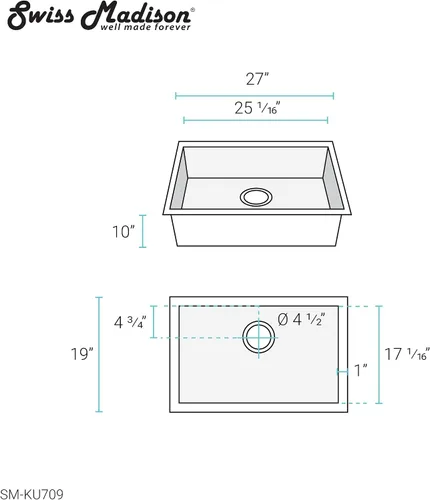 Miniatura 9 de Swiss Madison Well Made Forever SM-KU709 Fregadero empotrado, acero inoxidable