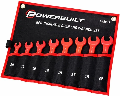 Powerbuilt Juego de llaves VDE de 8 piezas con aislamiento de extremo abierto, clasificadas para 1000 V, tamaños de 0.394 in a 0.866 in, vehículos