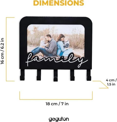Miniatura 3 de GEGUTON Soporte para llaves montado en la pared con 5 ganchos, madera, negro, diseño Home Sweet Home, organiza llaves, mejora la decoración