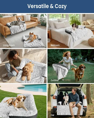 Miniatura 7 de Cama calmante para perros grande para sofá, funda de sofá extraíble de 41 x 37 pulgadas para perros, lavable, antideslizante y esponjosa de felpa