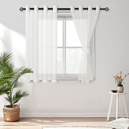 Miniatura 36 de DWCN Cortinas traslúcidas color verde frijol para sala de estar y dormitorio - Cortinas voile con aspecto de lino sintético con ojales en la parte