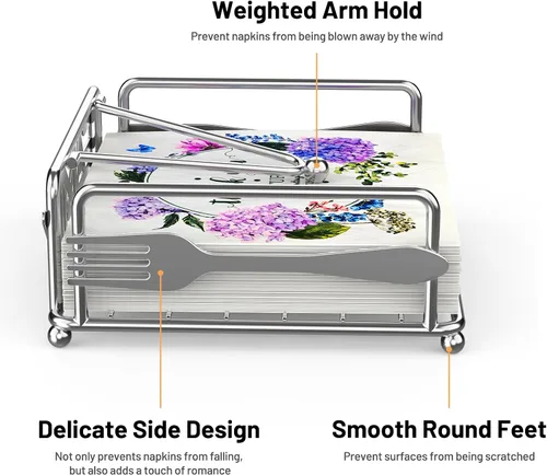 Miniatura 5 de Servilletero para mesa, dispensador de servilletas plano con brazo con peso, soporte cuadrado para servilletas de cóctel de elegante hierro rústico