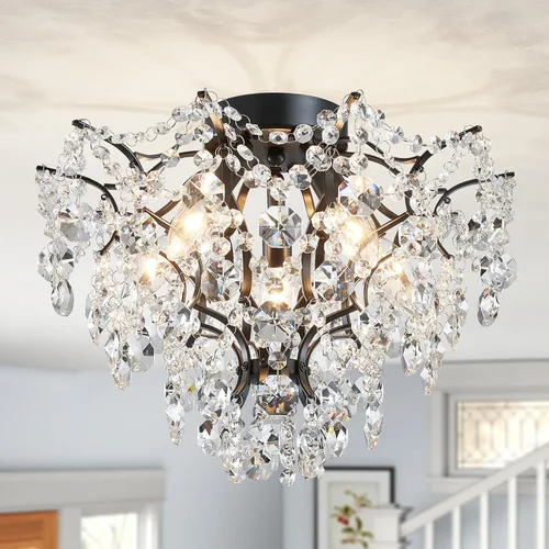 Miniatura 39 de WUZUPS Candelabro colgante de cristal con 5 luces, lámpara de techo moderna para dormitorio, pasillo, bar, cocina, baño, 20.3 pulgadas de alto