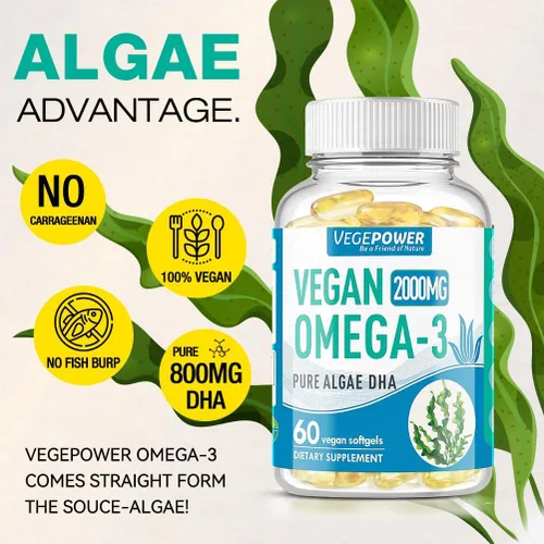Miniatura 4 de Suplemento vegano Omega 3 DHA – Aceite de algas, DHA a base de plantas, 800 mg, sin carragenina, reemplazo para aceite de pescado, apoya el corazón