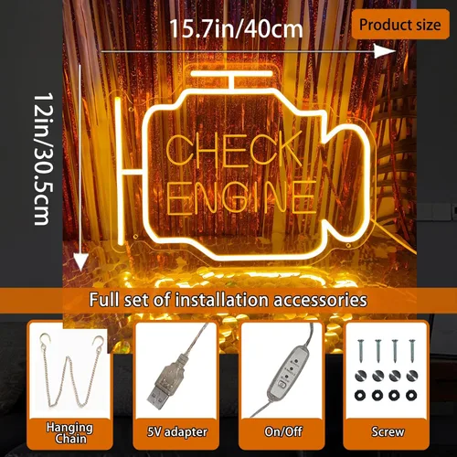 Miniatura 6 de 15.7 x 13 pulgadas - Luz de control del motor, letrero de neón para decoración de pared, letrero LED de garaje para hombres, cueva, papá, alimentado