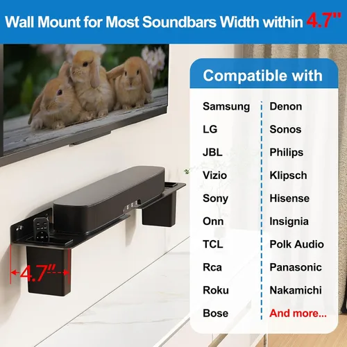 Miniatura 9 de BYMECOST Soporte de barra de sonido de acero resistente debajo del televisor con 2 cajas de almacenamiento, universal de 88 libras, apto para barras