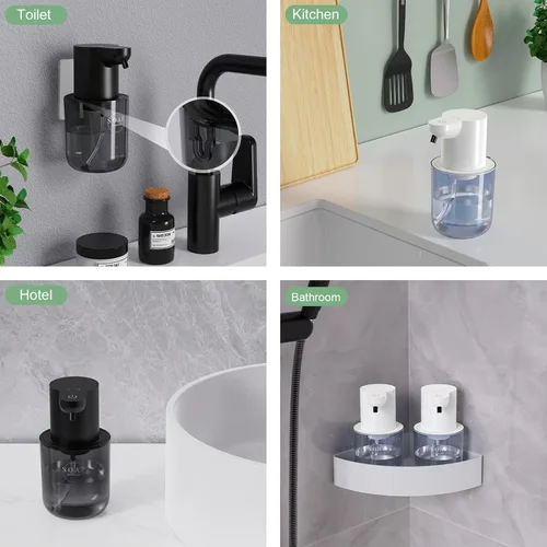 Miniatura 6 de Dispensador automático de jabón espumoso recargable sin contacto de 13.53 onzas / 13.5 fl oz con montaje en pared y dispensador de jabón eléctrico