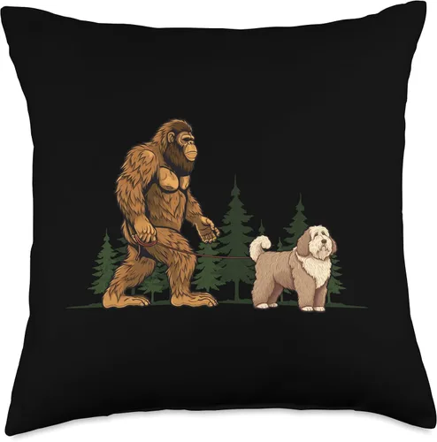 Miniatura 5 de Old English Sheepdog N Bigfoot Funny Old English Sheepdog Bigfoot Walking Dog Mom Dad - Almohada de 16 x 16 pulgadas, multicolor