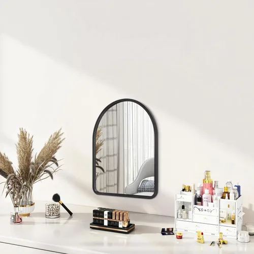 Miniatura 5 de Espejo de pared arqueado negro con marco de madera rústica antigua para el nuevo hogar, tocador, granja, baño, dormitorio, entrada, pasillo, pequeño