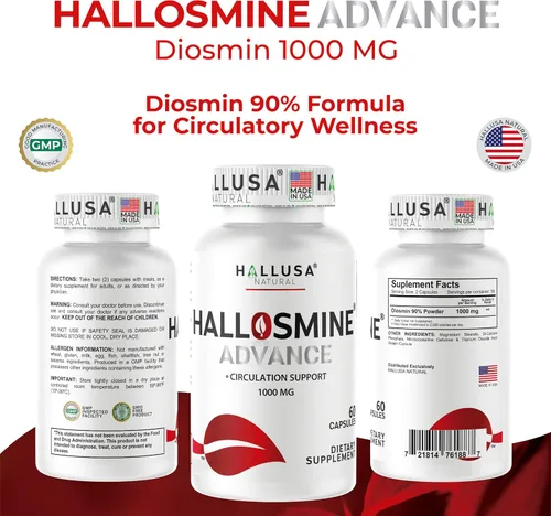 Miniatura 8 de Hallosmine Advance Diosmin 1000 mg + crema gratis para venas, soporte para la circulación, venas, piernas pesadas y venas varicosas – Castaño