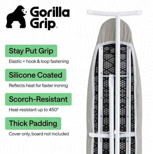 Miniatura 2 de GORILLA GRIP The Original - Funda y almohadilla para tabla de planchar, revestimiento de silicona, acolchado grueso resistente a la quemadura, Gris