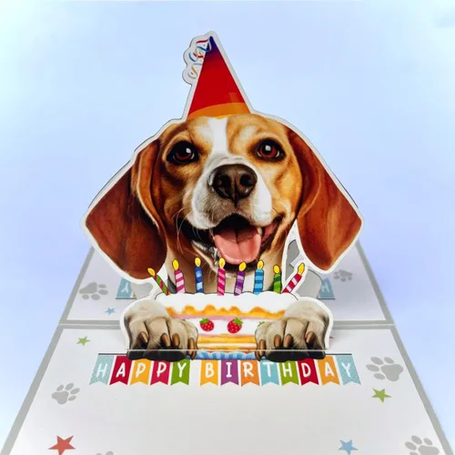 Miniatura 3 de Tarjeta de cumpleaños de perro Beagle 3D emergente – Felicitación de feliz cumpleaños para los amantes de los perros – Tarjeta desplegable