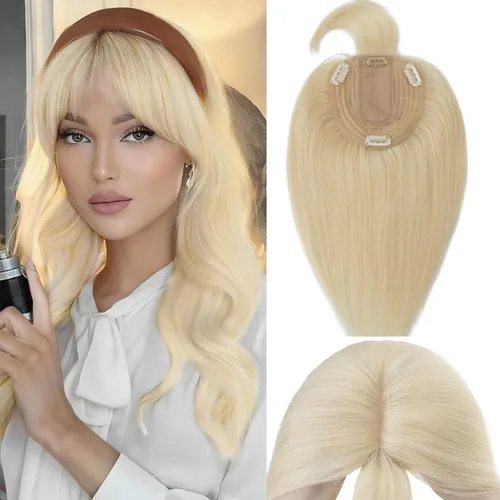 Miniatura 17 de Rich Choices Pelucas con topper de cabello para mujeres, cabello humano real 100% Remy, sin flequillo, para mujeres con adelgazamiento en la parte