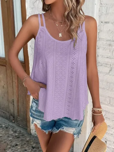 Miniatura 3 de Rukle Womens Tank Tops Eyelet Embroidery Solid Flowy Spaghetti Strap Loose Fit Scoop Neck Casual Sleeveless Cami