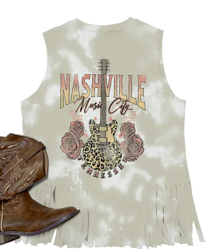 iliheyov Nashville - Camiseta sin mangas para mujer, diseño de festival de música country, estampado gráfico, sin mangas, Nash Music