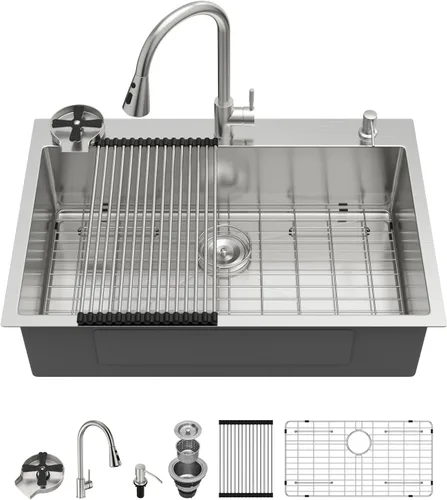 Miniatura 31 de Kichae Fregadero de Cocina de 21x20 Pulgadas, Fregadero de Barra Pequeño, Fregadero de Acero Inoxidable, Montaje Superior, Montaje Inferior